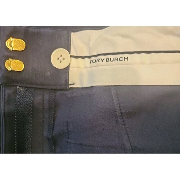 Tory Burch Pants Navy Blue Flat Front Pockets Stovepipe Leg W Snaps Womens 2 - Picture 7 of 7
